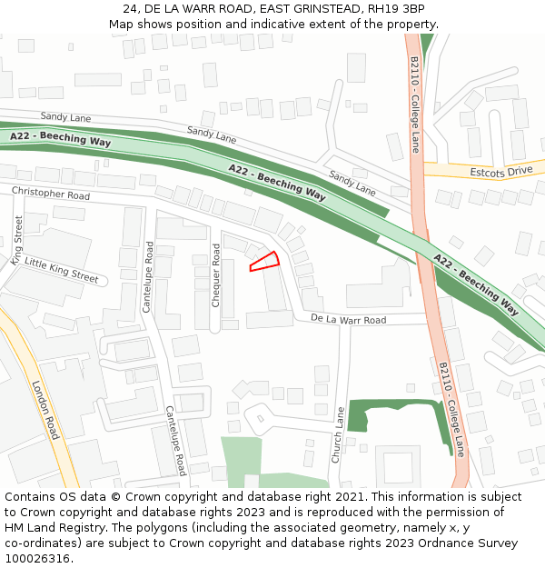 24, DE LA WARR ROAD, EAST GRINSTEAD, RH19 3BP: Location map and indicative extent of plot