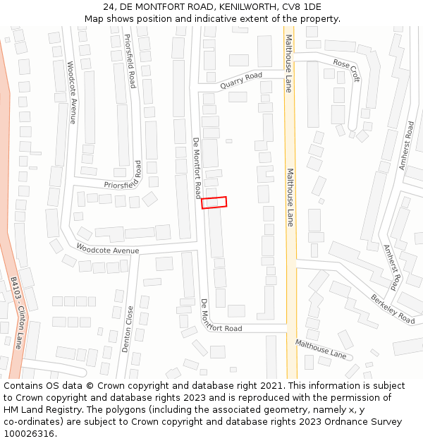 24, DE MONTFORT ROAD, KENILWORTH, CV8 1DE: Location map and indicative extent of plot
