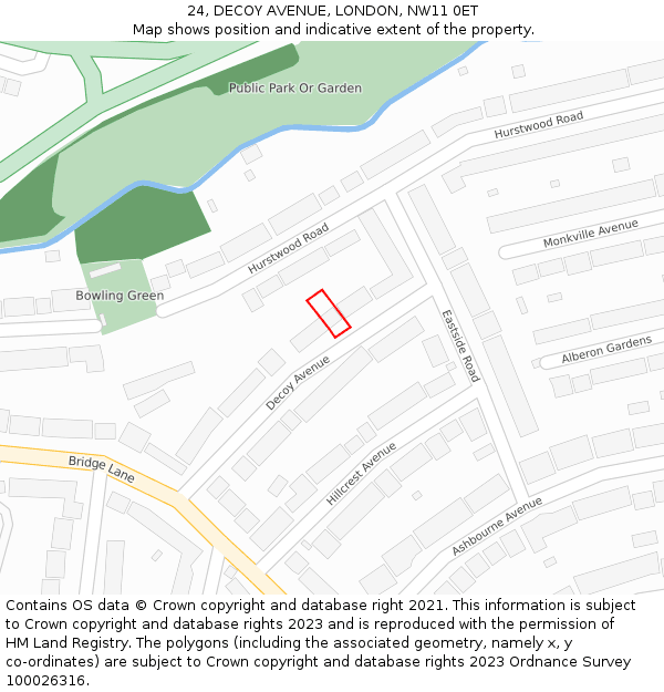 24, DECOY AVENUE, LONDON, NW11 0ET: Location map and indicative extent of plot