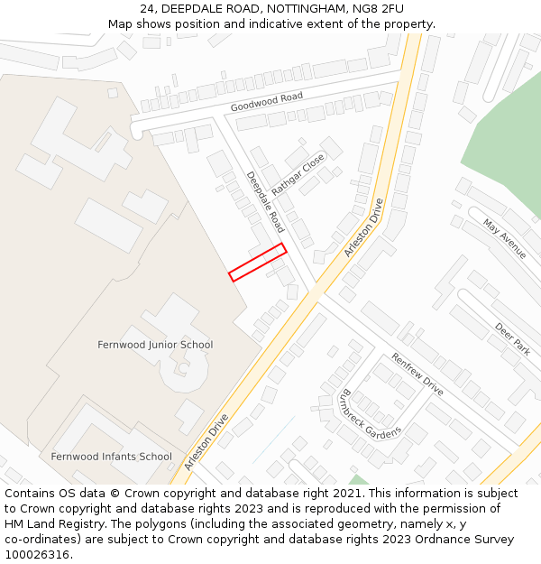 24, DEEPDALE ROAD, NOTTINGHAM, NG8 2FU: Location map and indicative extent of plot