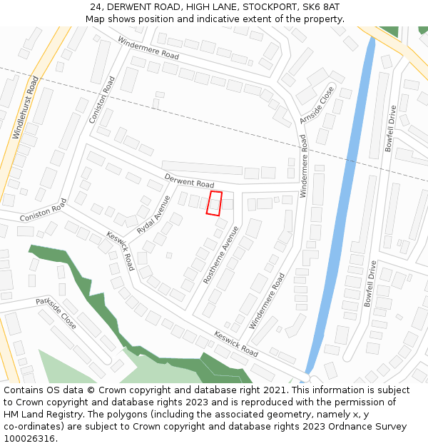 24, DERWENT ROAD, HIGH LANE, STOCKPORT, SK6 8AT: Location map and indicative extent of plot