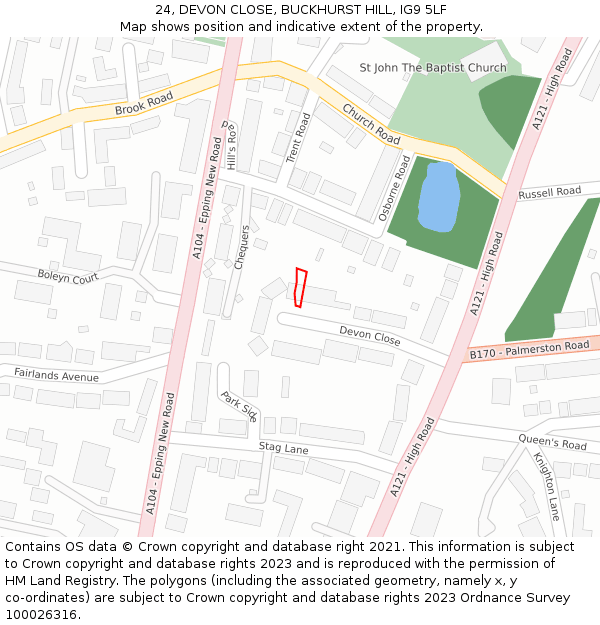 24, DEVON CLOSE, BUCKHURST HILL, IG9 5LF: Location map and indicative extent of plot