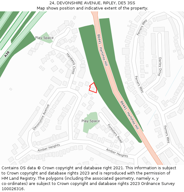 24, DEVONSHIRE AVENUE, RIPLEY, DE5 3SS: Location map and indicative extent of plot