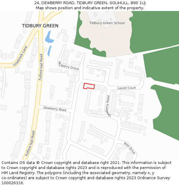 24, DEWBERRY ROAD, TIDBURY GREEN, SOLIHULL, B90 1UJ: Location map and indicative extent of plot