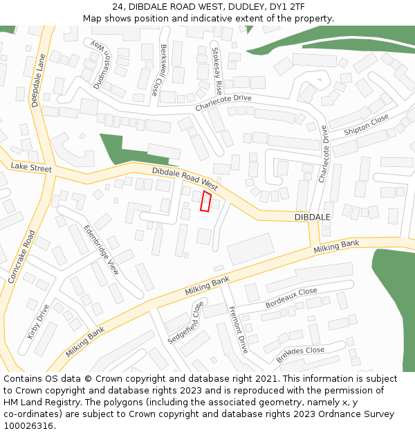 24, DIBDALE ROAD WEST, DUDLEY, DY1 2TF: Location map and indicative extent of plot