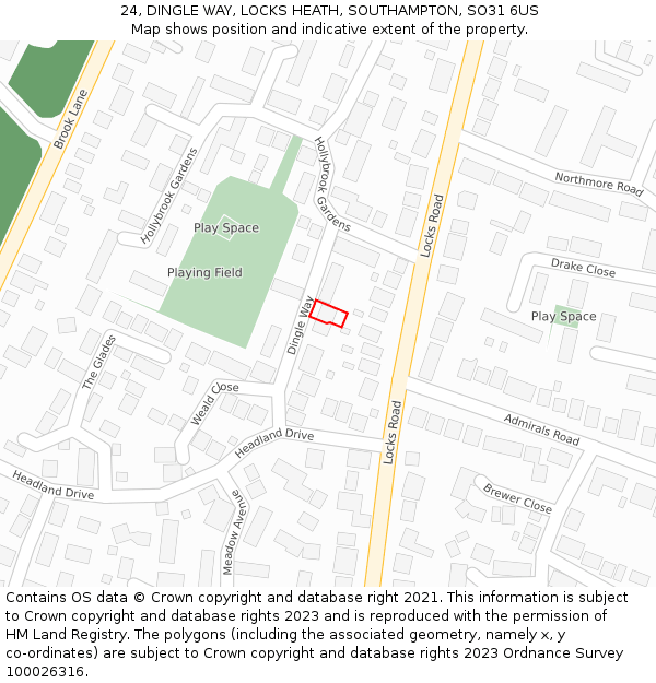 24, DINGLE WAY, LOCKS HEATH, SOUTHAMPTON, SO31 6US: Location map and indicative extent of plot