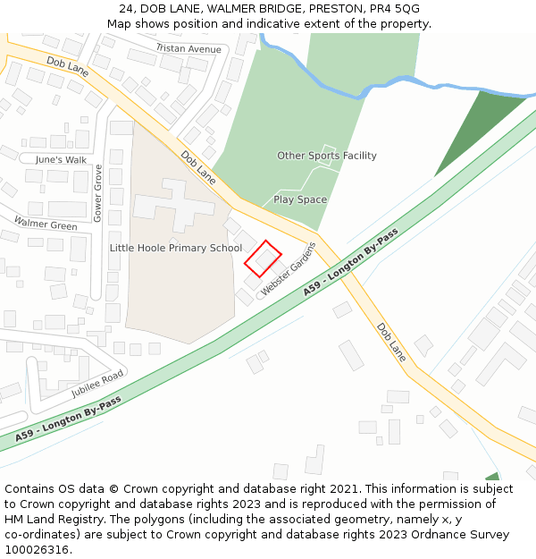 24, DOB LANE, WALMER BRIDGE, PRESTON, PR4 5QG: Location map and indicative extent of plot