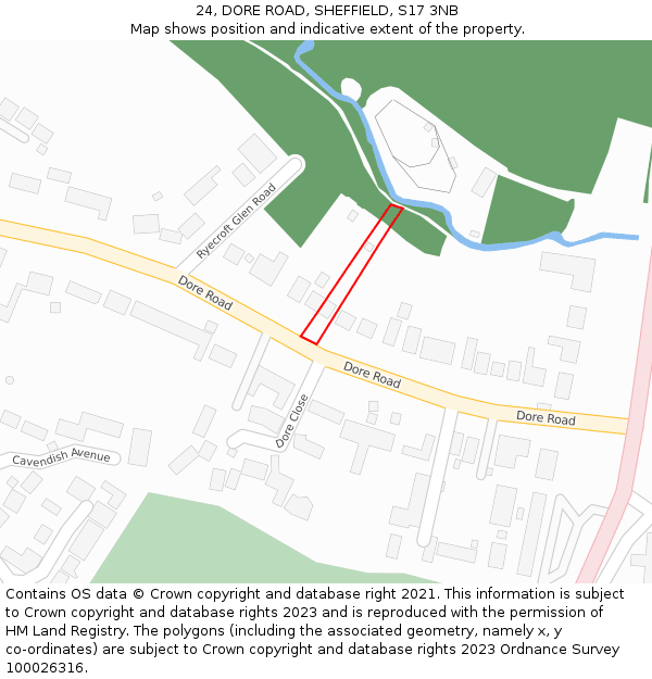 24, DORE ROAD, SHEFFIELD, S17 3NB: Location map and indicative extent of plot