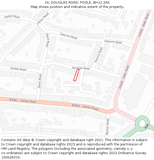 24, DOUGLAS ROAD, POOLE, BH12 2AX: Location map and indicative extent of plot