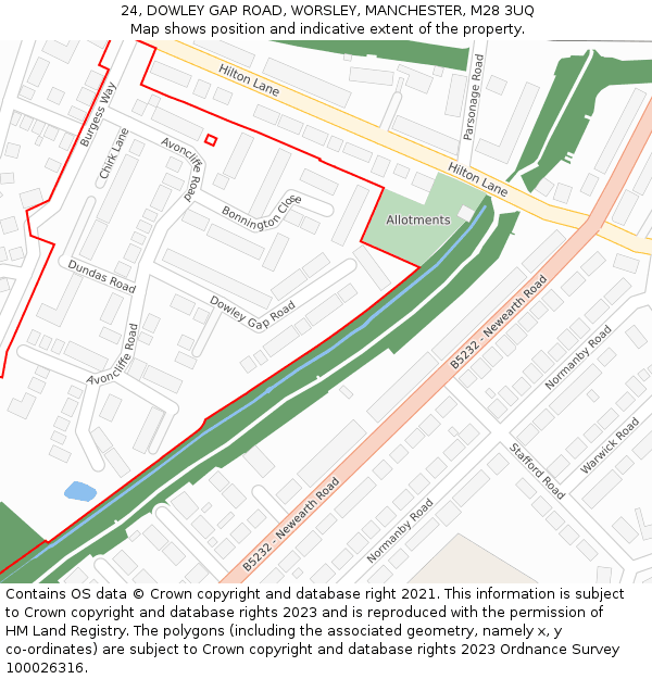 24, DOWLEY GAP ROAD, WORSLEY, MANCHESTER, M28 3UQ: Location map and indicative extent of plot