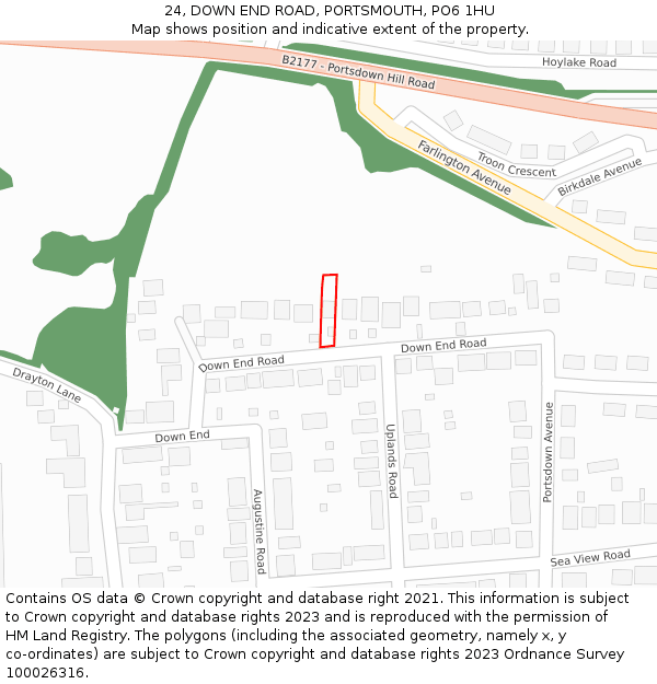 24, DOWN END ROAD, PORTSMOUTH, PO6 1HU: Location map and indicative extent of plot