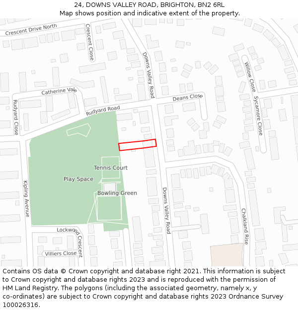 24, DOWNS VALLEY ROAD, BRIGHTON, BN2 6RL: Location map and indicative extent of plot