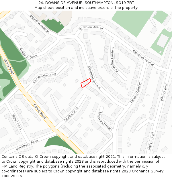 24, DOWNSIDE AVENUE, SOUTHAMPTON, SO19 7BT: Location map and indicative extent of plot