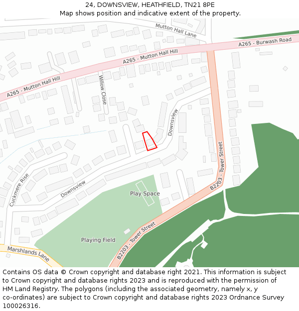 24, DOWNSVIEW, HEATHFIELD, TN21 8PE: Location map and indicative extent of plot