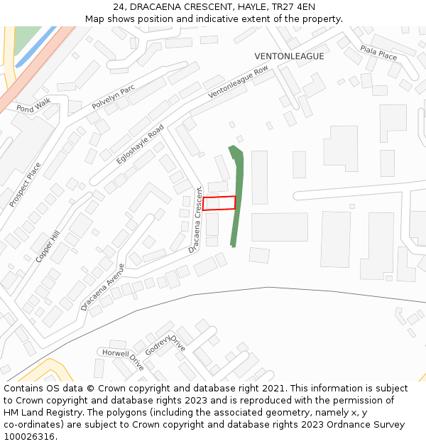 24, DRACAENA CRESCENT, HAYLE, TR27 4EN: Location map and indicative extent of plot