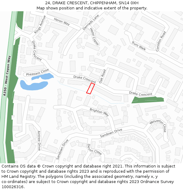 24, DRAKE CRESCENT, CHIPPENHAM, SN14 0XH: Location map and indicative extent of plot