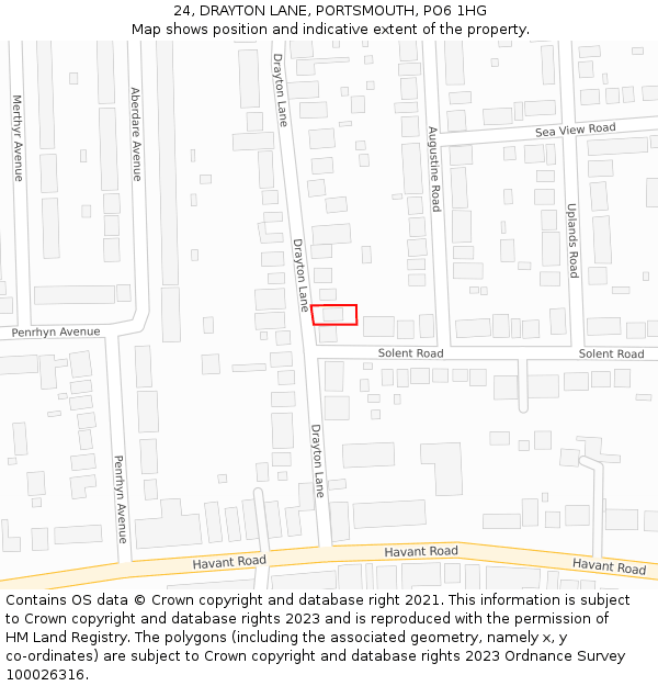 24, DRAYTON LANE, PORTSMOUTH, PO6 1HG: Location map and indicative extent of plot