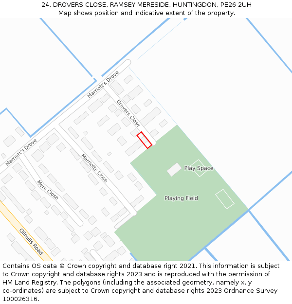 24, DROVERS CLOSE, RAMSEY MERESIDE, HUNTINGDON, PE26 2UH: Location map and indicative extent of plot