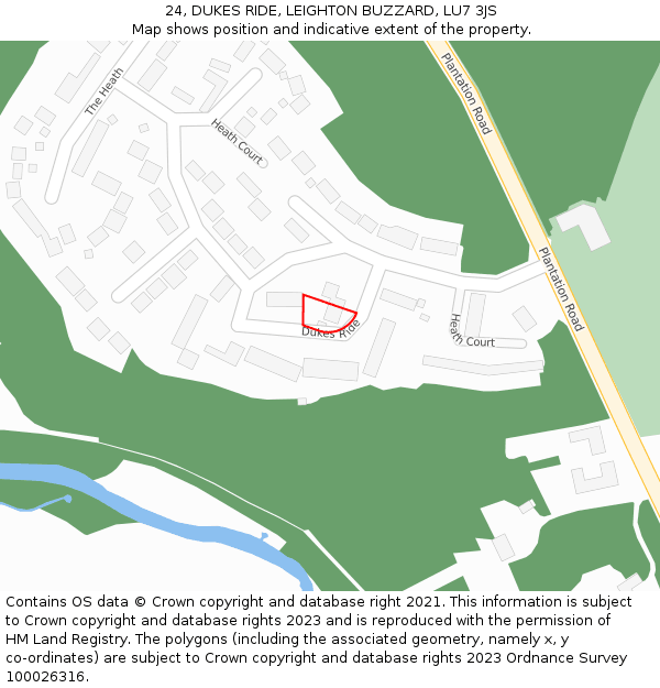 24, DUKES RIDE, LEIGHTON BUZZARD, LU7 3JS: Location map and indicative extent of plot