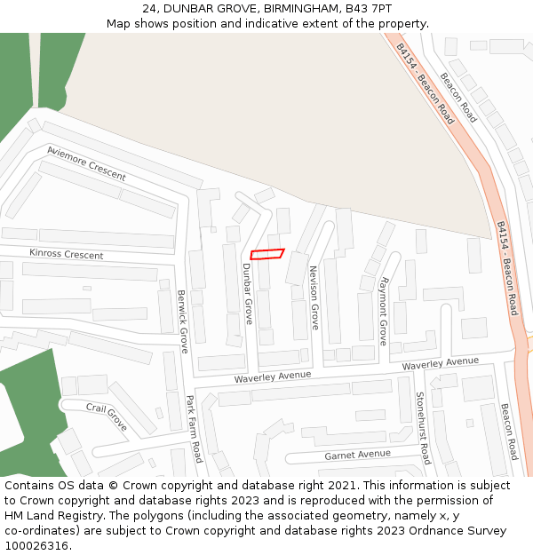 24, DUNBAR GROVE, BIRMINGHAM, B43 7PT: Location map and indicative extent of plot