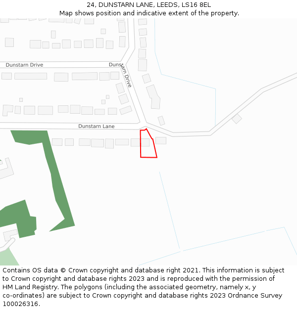 24, DUNSTARN LANE, LEEDS, LS16 8EL: Location map and indicative extent of plot