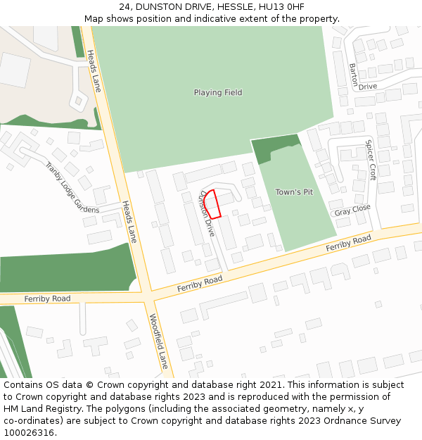 24, DUNSTON DRIVE, HESSLE, HU13 0HF: Location map and indicative extent of plot