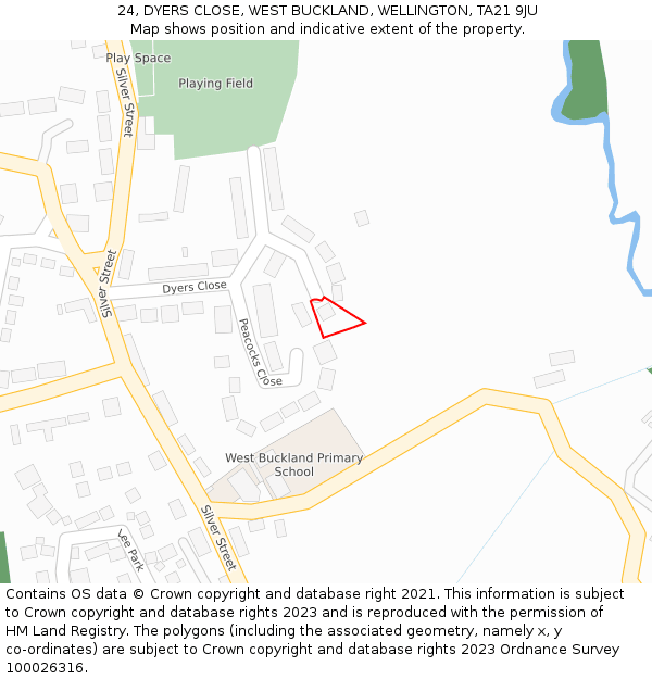 24, DYERS CLOSE, WEST BUCKLAND, WELLINGTON, TA21 9JU: Location map and indicative extent of plot