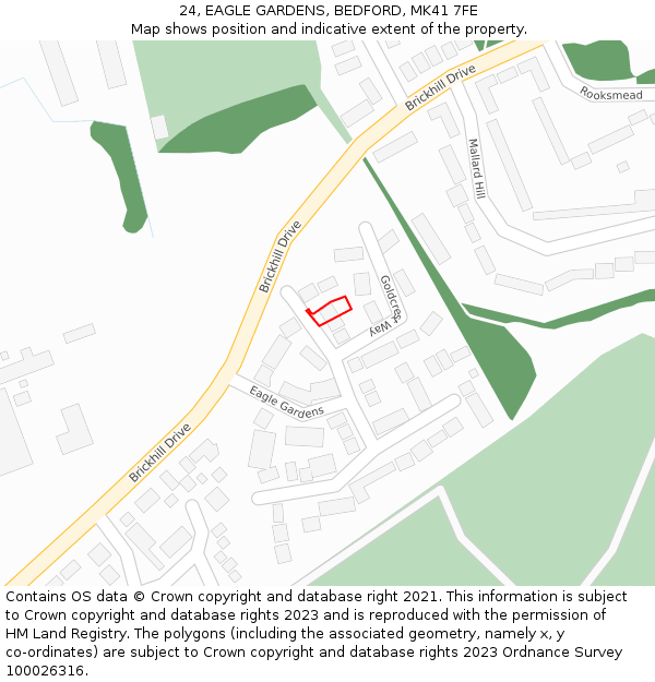 24, EAGLE GARDENS, BEDFORD, MK41 7FE: Location map and indicative extent of plot