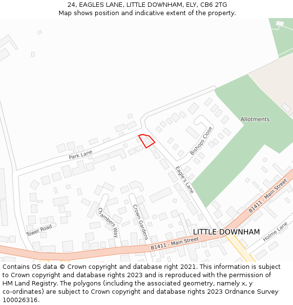 24, EAGLES LANE, LITTLE DOWNHAM, ELY, CB6 2TG: Location map and indicative extent of plot