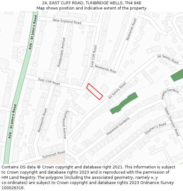 24, EAST CLIFF ROAD, TUNBRIDGE WELLS, TN4 9AE: Location map and indicative extent of plot