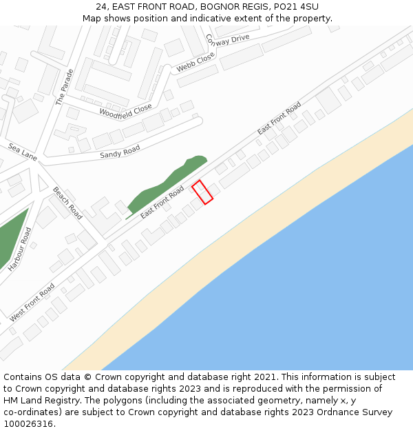 24, EAST FRONT ROAD, BOGNOR REGIS, PO21 4SU: Location map and indicative extent of plot