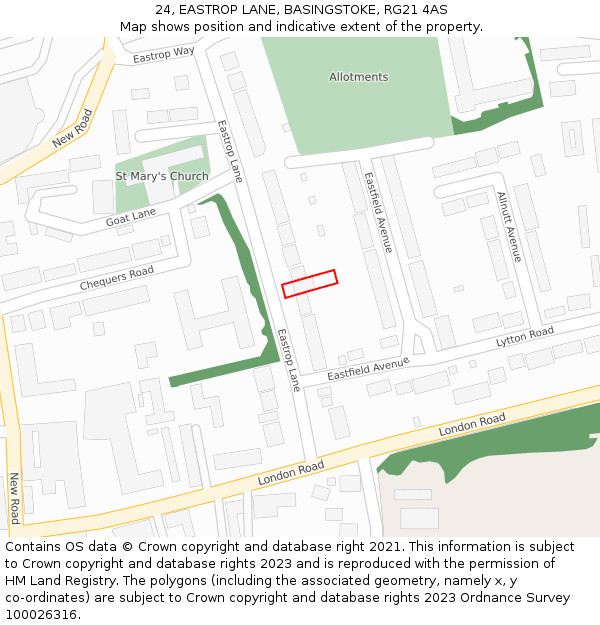 24, EASTROP LANE, BASINGSTOKE, RG21 4AS: Location map and indicative extent of plot