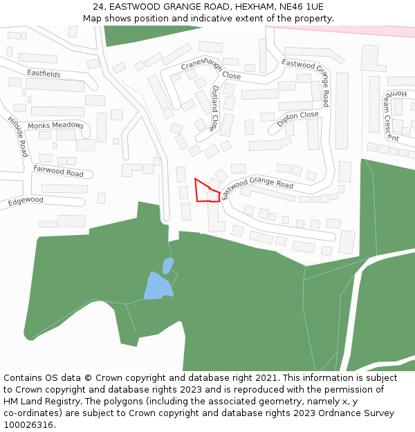 24, EASTWOOD GRANGE ROAD, HEXHAM, NE46 1UE: Location map and indicative extent of plot