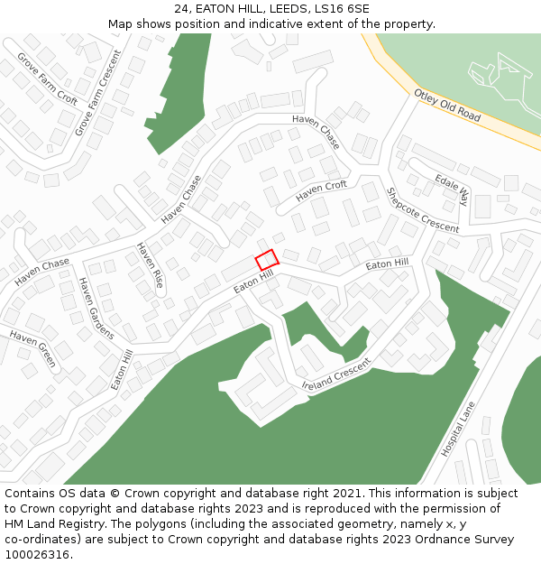 24, EATON HILL, LEEDS, LS16 6SE: Location map and indicative extent of plot