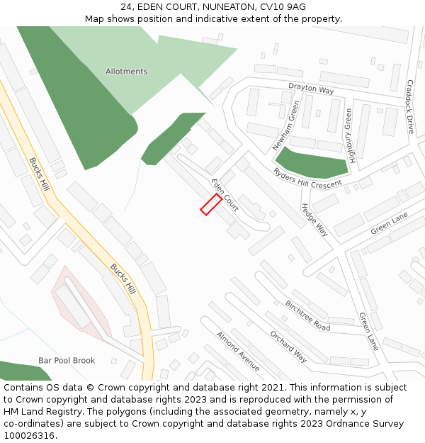 24, EDEN COURT, NUNEATON, CV10 9AG: Location map and indicative extent of plot