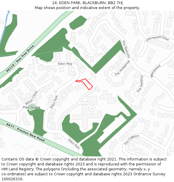 24, EDEN PARK, BLACKBURN, BB2 7HJ: Location map and indicative extent of plot