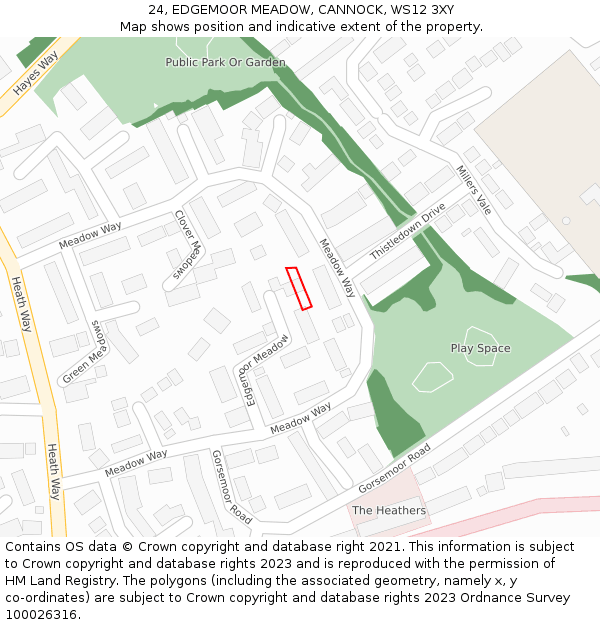 24, EDGEMOOR MEADOW, CANNOCK, WS12 3XY: Location map and indicative extent of plot