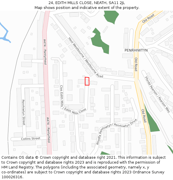 24, EDITH MILLS CLOSE, NEATH, SA11 2JL: Location map and indicative extent of plot