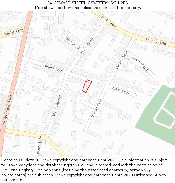 24, EDWARD STREET, OSWESTRY, SY11 2BN: Location map and indicative extent of plot