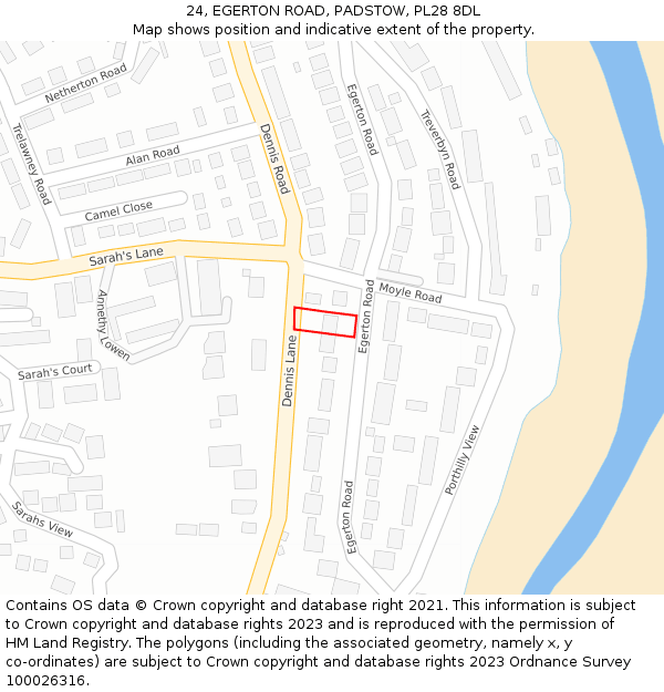 24, EGERTON ROAD, PADSTOW, PL28 8DL: Location map and indicative extent of plot