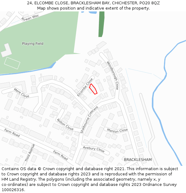 24, ELCOMBE CLOSE, BRACKLESHAM BAY, CHICHESTER, PO20 8QZ: Location map and indicative extent of plot