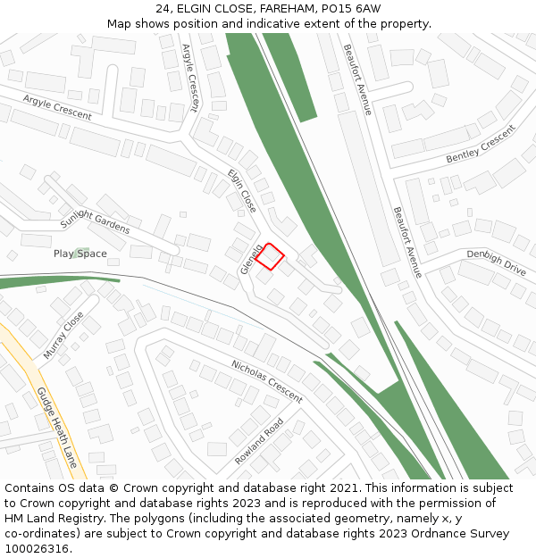 24, ELGIN CLOSE, FAREHAM, PO15 6AW: Location map and indicative extent of plot