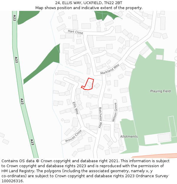 24, ELLIS WAY, UCKFIELD, TN22 2BT: Location map and indicative extent of plot