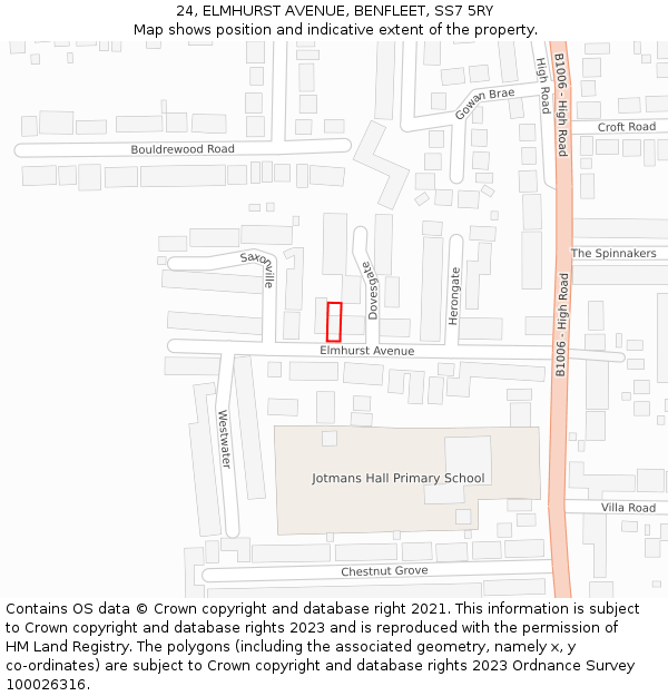 24, ELMHURST AVENUE, BENFLEET, SS7 5RY: Location map and indicative extent of plot