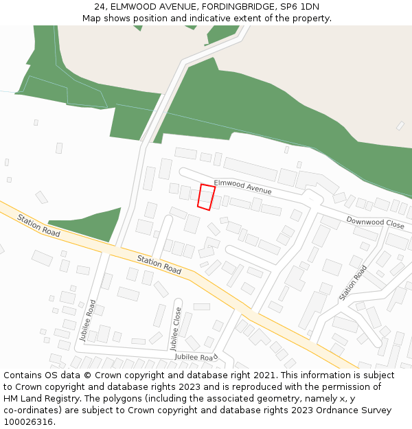 24, ELMWOOD AVENUE, FORDINGBRIDGE, SP6 1DN: Location map and indicative extent of plot