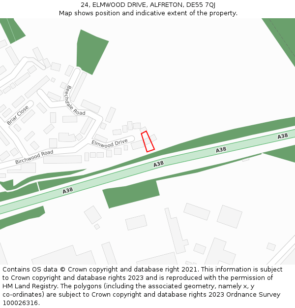 24, ELMWOOD DRIVE, ALFRETON, DE55 7QJ: Location map and indicative extent of plot
