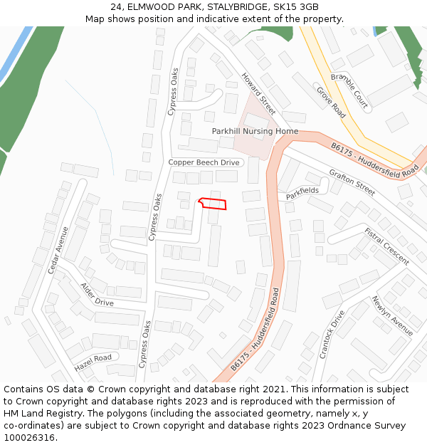 24, ELMWOOD PARK, STALYBRIDGE, SK15 3GB: Location map and indicative extent of plot