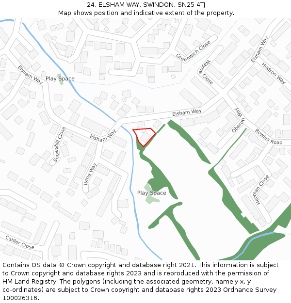 24, ELSHAM WAY, SWINDON, SN25 4TJ: Location map and indicative extent of plot