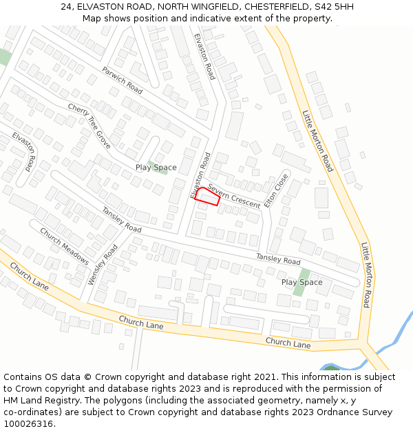 24, ELVASTON ROAD, NORTH WINGFIELD, CHESTERFIELD, S42 5HH: Location map and indicative extent of plot