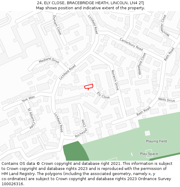 24, ELY CLOSE, BRACEBRIDGE HEATH, LINCOLN, LN4 2TJ: Location map and indicative extent of plot
